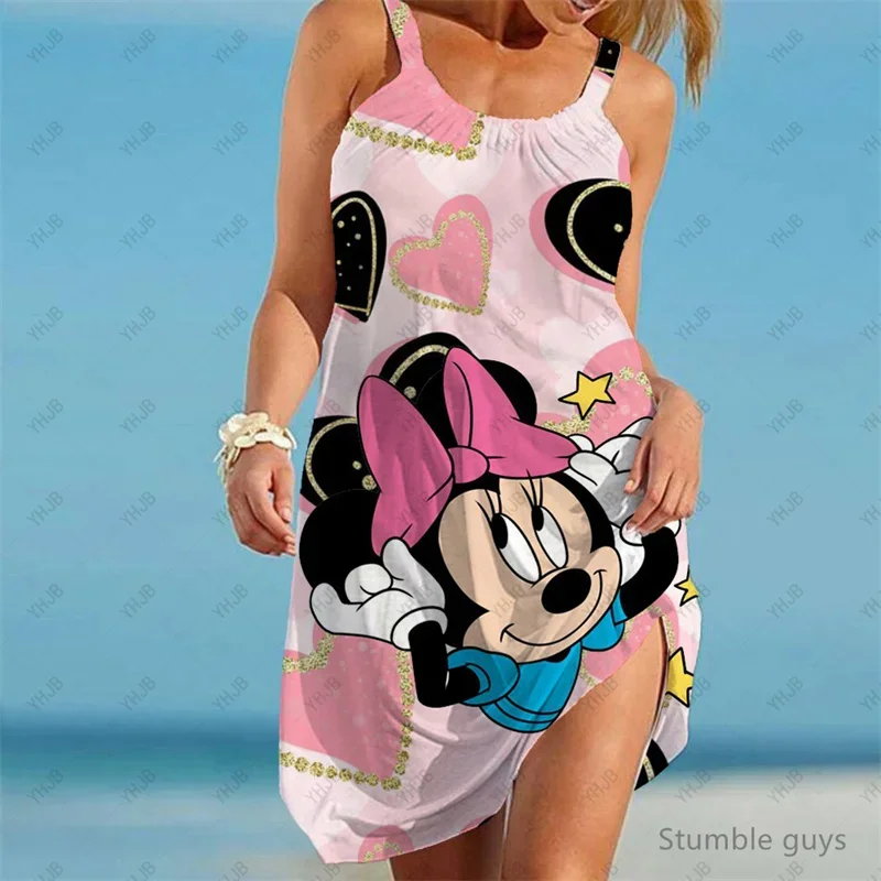 

Kawaii Mickey Mouse Beach Dresses Women Disney Summer Kawaii Girls Stitch Beach Dress Sexy Swimsuit Female Minnie Mickey Dress