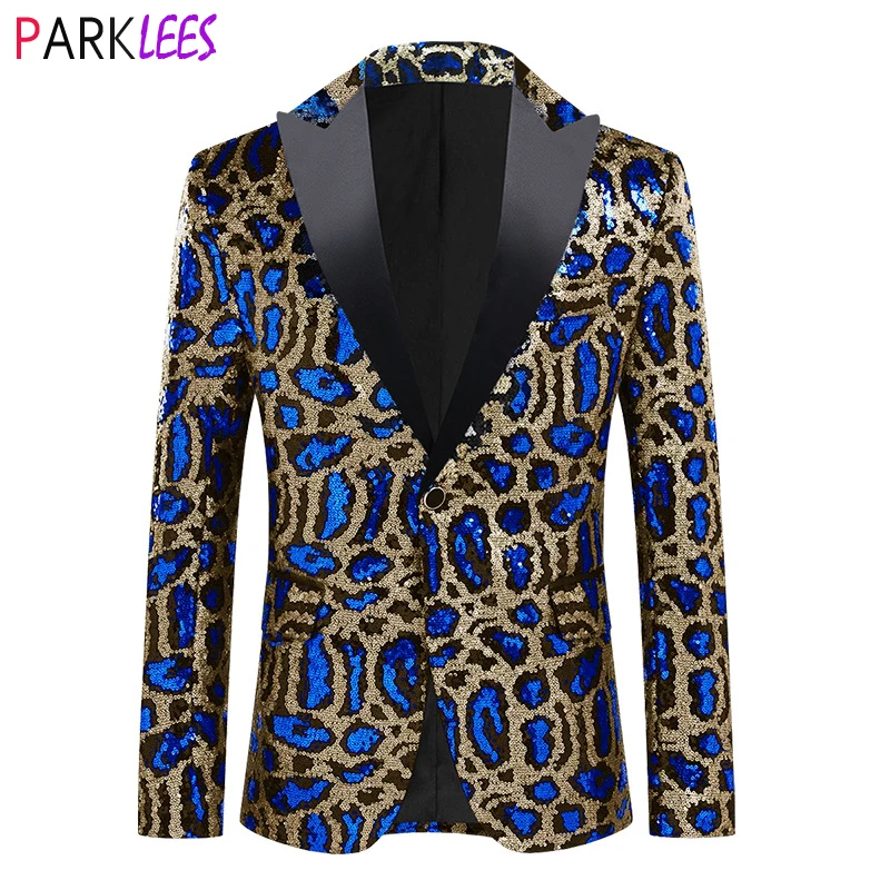 

Sexy Leopard Sequins Suit Jackets Men 2023 Brand Peak Collar One Button Suit Blazers Mens Stage Prom Wedding Party Costume Homme