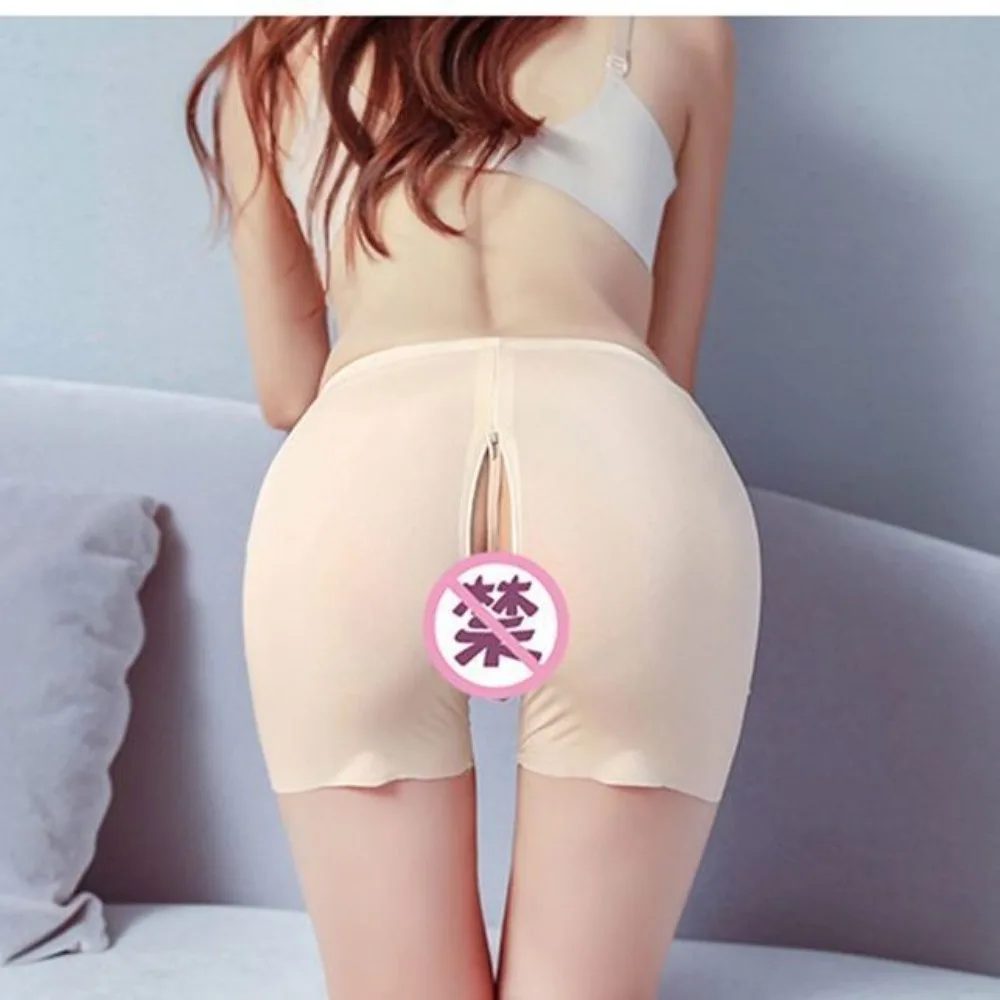 Open Crotch Outdoor Sex Pants Women Exotic Hotpants Female Ice Silk Low Waist Shorts Sexy Open-End Night Club Casual Streetwear