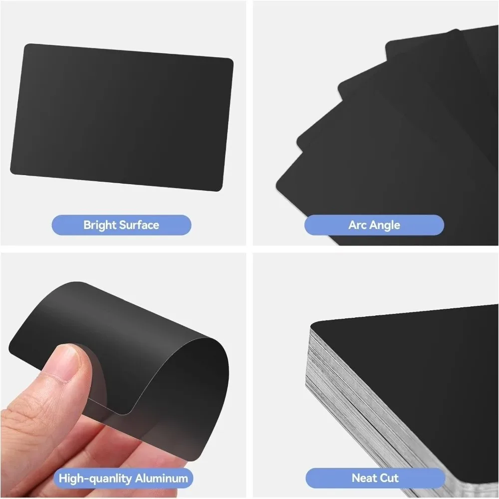 300 pcs/set Portable Aluminium Business Card 86 54mm Engraving Area 0.2mm Thickness Blank Business Card DIY Black Color