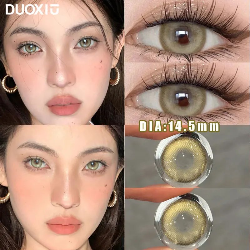 DuoXiu 1Pair Soft Contact Lenses Pink Lenses Purple Eye Diameter 14.5mm sclera pupils Grey Lens Myopia Degree Beautiful Pupil