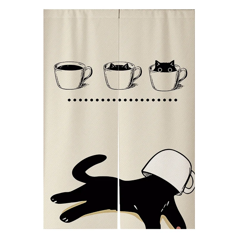 VIKAMA Japanese Cat No Drill Magic Tape Half Curtain Room Divider for Kitchen Bathroom Bedroom Cabinet Decor