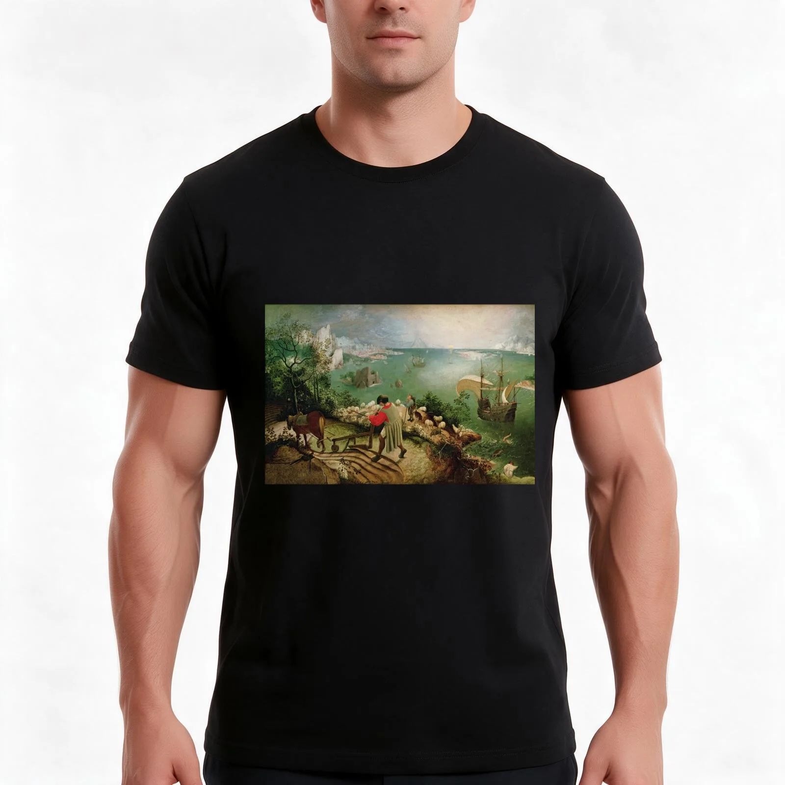 Pieter Bruegel Icarus T-Shirt Summer Casual Cotton Tee Oversized Streetwear Tops Vintage Graphic Print Unisex Men Women