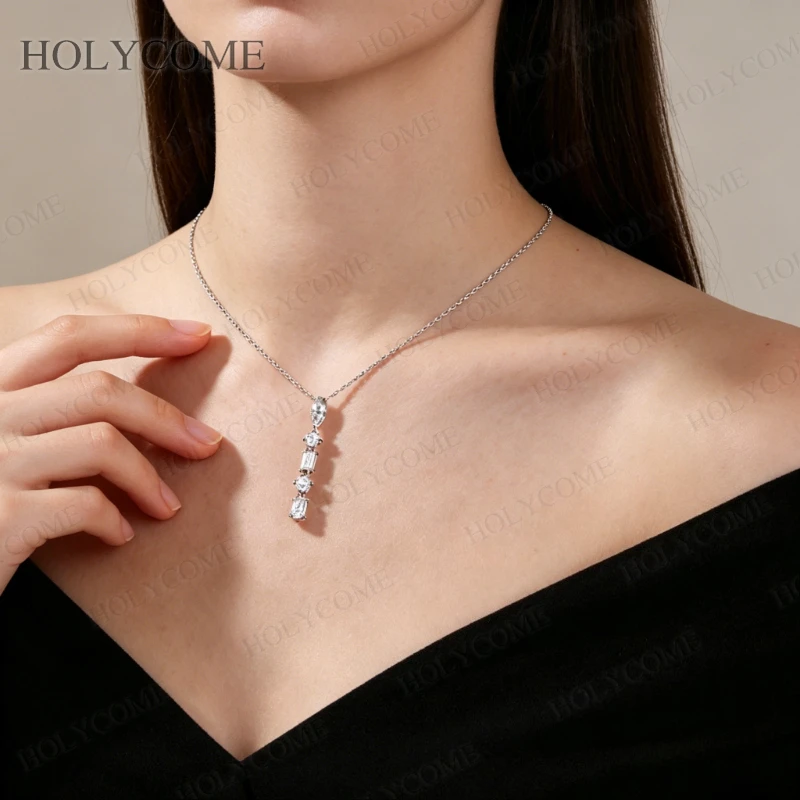925 Sterling Silber Multi-Form Moissanit Anhänger Halskette Oval Rund Smaragdschliff Dünne Kette für Damen Modeschmuck – Detail 12