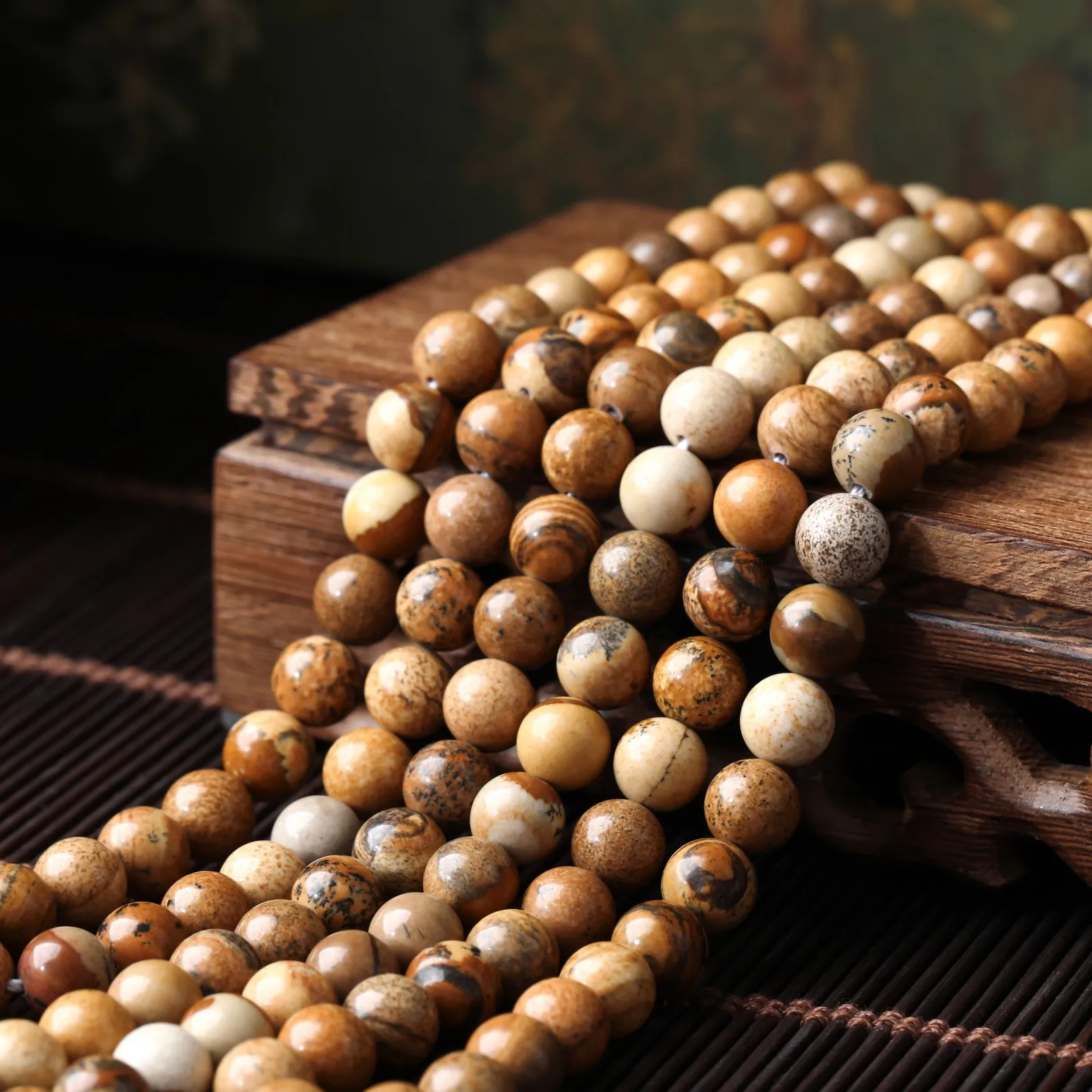 Natural Stone Beads Picture Jasper Agate Obsidan Rhodonite Fluorite Loose Seed Bead for Jewelry Making DIY Bracelet Accessory