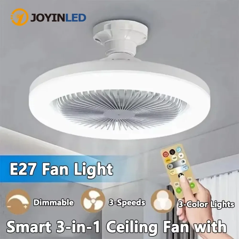 

Потолочный вентилятор JOYINLED 3 в 1 с пультом дистанционного управления, освещением и цоколем E27, подходит для спальни и гостиной