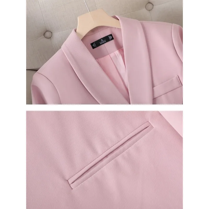 Blazer à manches longues avec ceinture pour femme, tenue de bureau, vêtements de travail, manteau de couleur unie, rose, noir, nouvelle collection