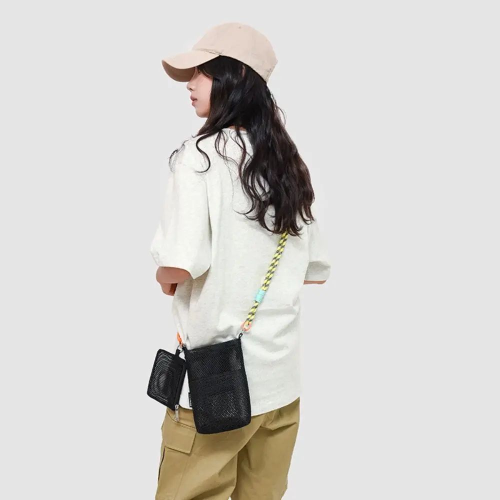 

Casual Korean Style Nylon Mesh Bag Double-layer Purse Mobile Phone Bag Solid Color Wallet Bags Shoulder Bag Outdoor