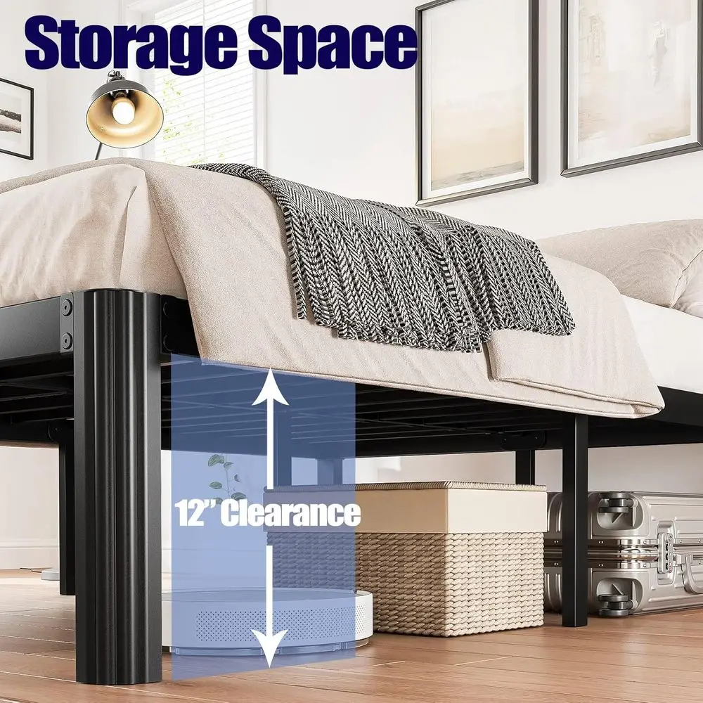 إطار سرير معدني شديد التحمل بحجم كوين، لا حاجة إلى صندوق زنبركي، سهل التجميع، بدون ضوضاء، أسود مع زوايا مستديرة #6