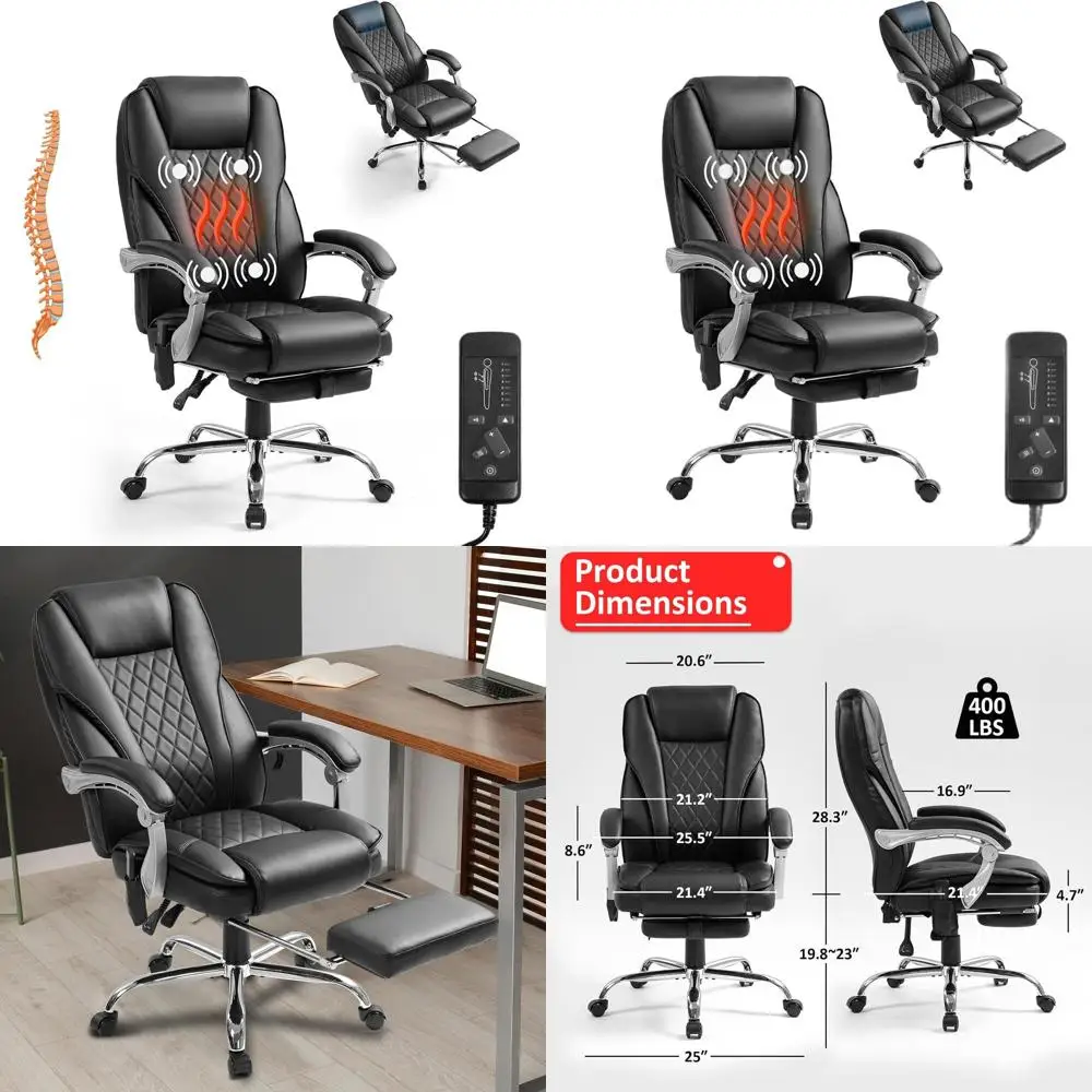 

Эргономичное кожаное офисное кресло с откидной спинкой и подставкой для ног — вместимость 400 фунтов, черный и классический комфорт