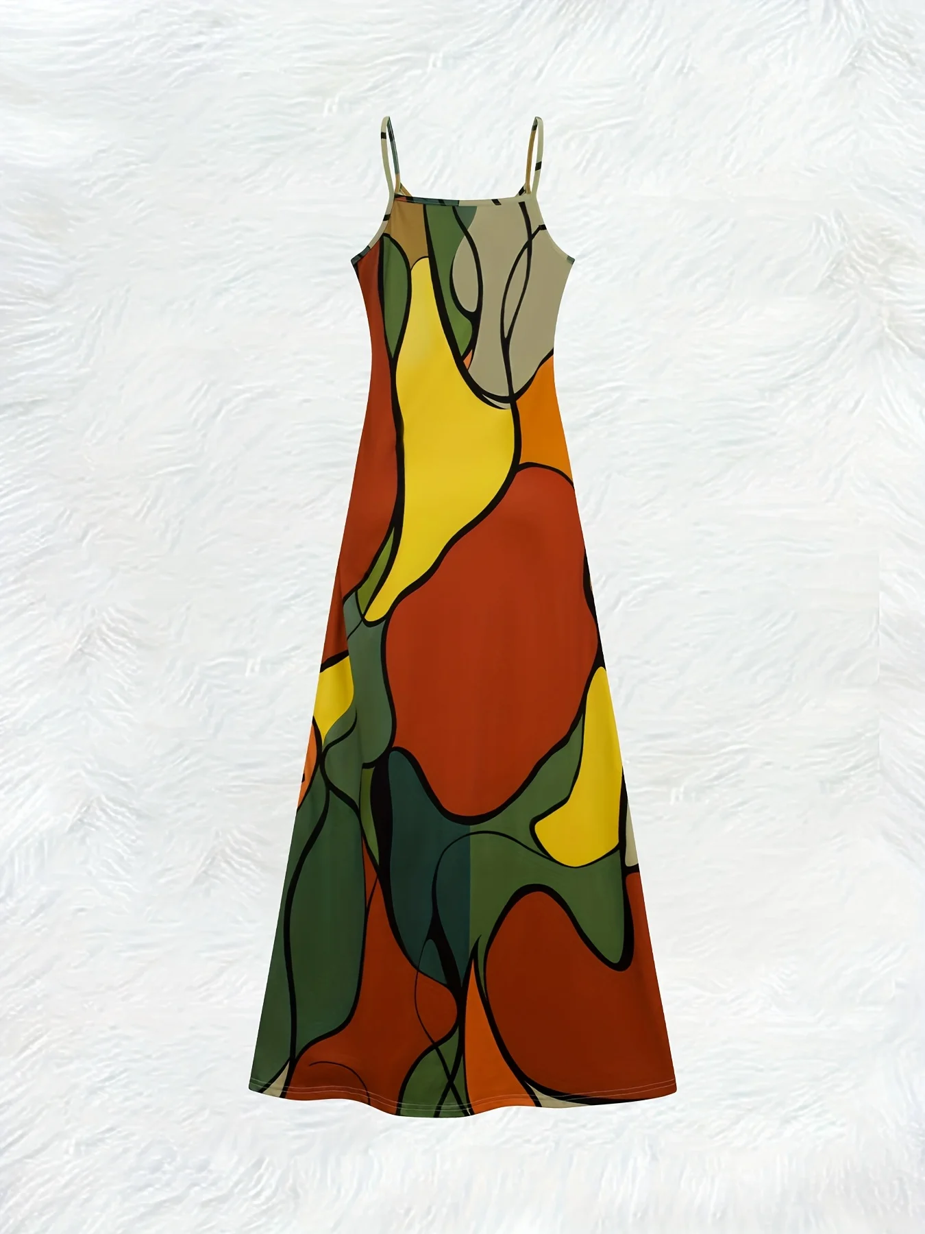 Printed Design summer vacation style Abstract Colorful Geometric Shapes Pattern sling dress