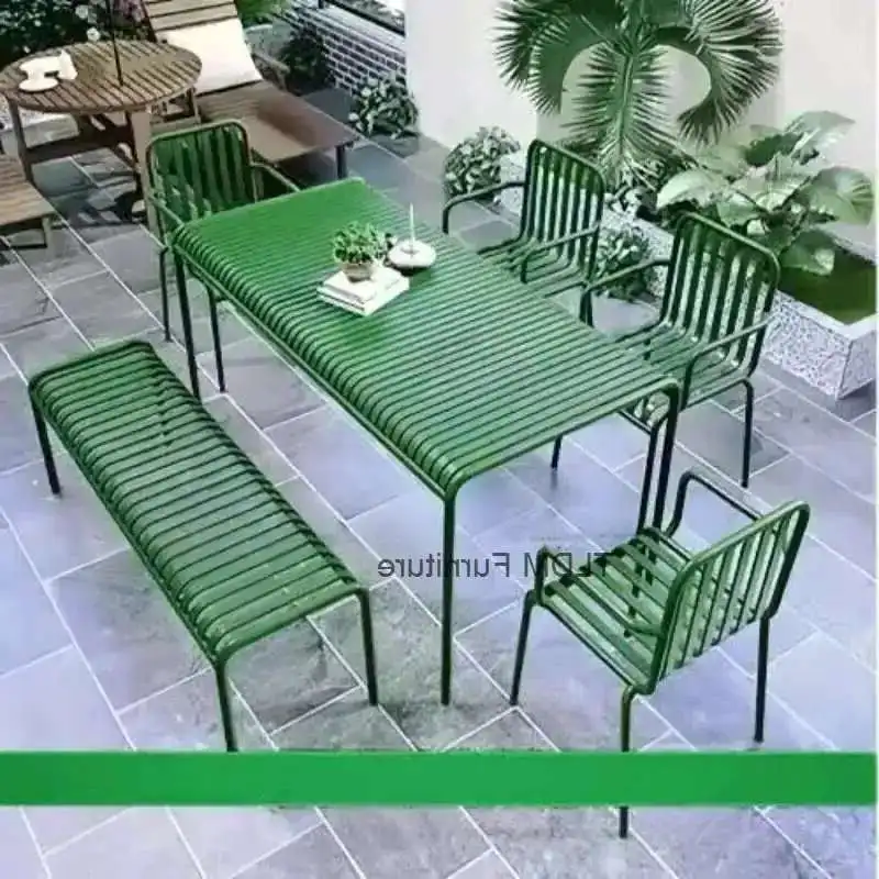 

Modern Simple Courtyard Outdoor Tables and Chairs Milk Tea Shop Cafe Wrought Iron Color Outdoor Tables and Leisure Beach Chairs