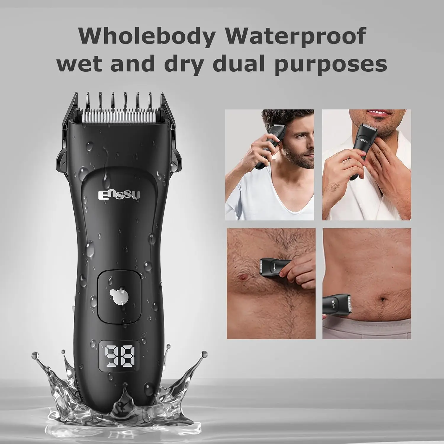 ENSSU Men's Body Hair Trimmer, Electric Groin Pubic Groomer, Waterproof Ceramic Blade, LCD Display, Men's Grooming Kit view 2