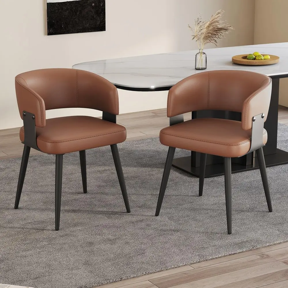 

Dining Chairs Set of 2, holstered Faux Leather Kitchen Side Chairs with Curved Open Back, Easy Assembly for Dining Room, Rest