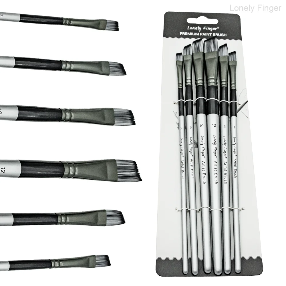 

6pcs Angled Paintbrush Set Angular Paint Brushes Nylon Hair Angled Watercolor Pait Brush Set for Acrylics Watercolors Gouache In
