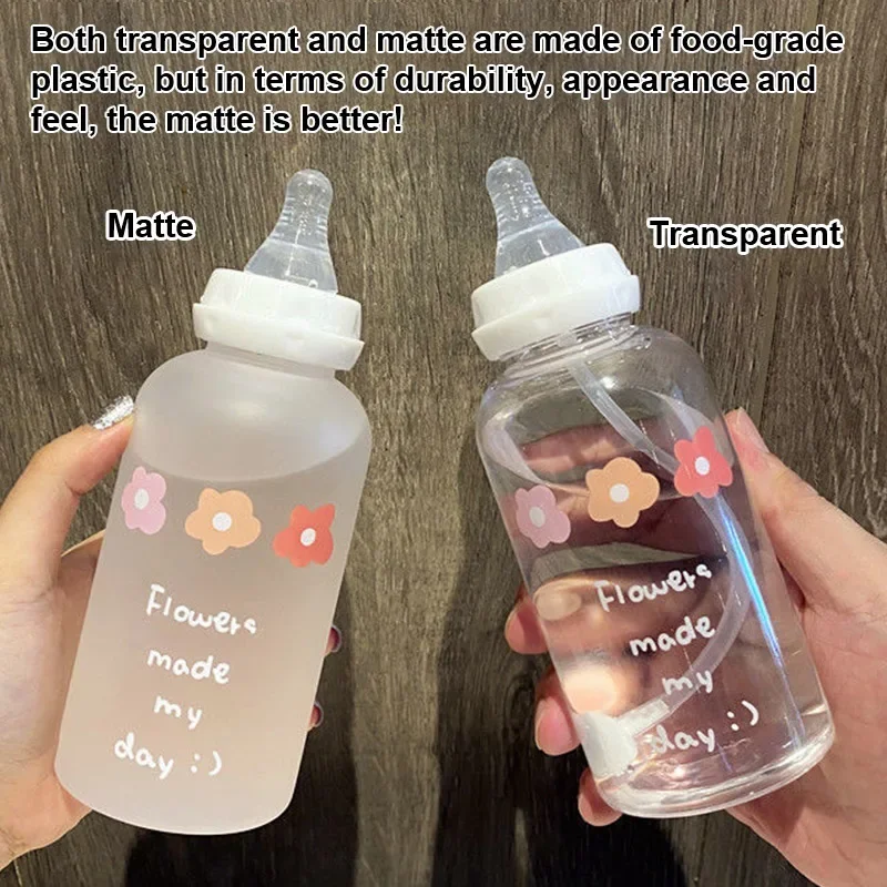 Cute Cartoon Plastic Water Bottle Pacifier Straw Cup Suitable For Adult Children Milk Drinking Bottle Flower Baby Feeding Bottle