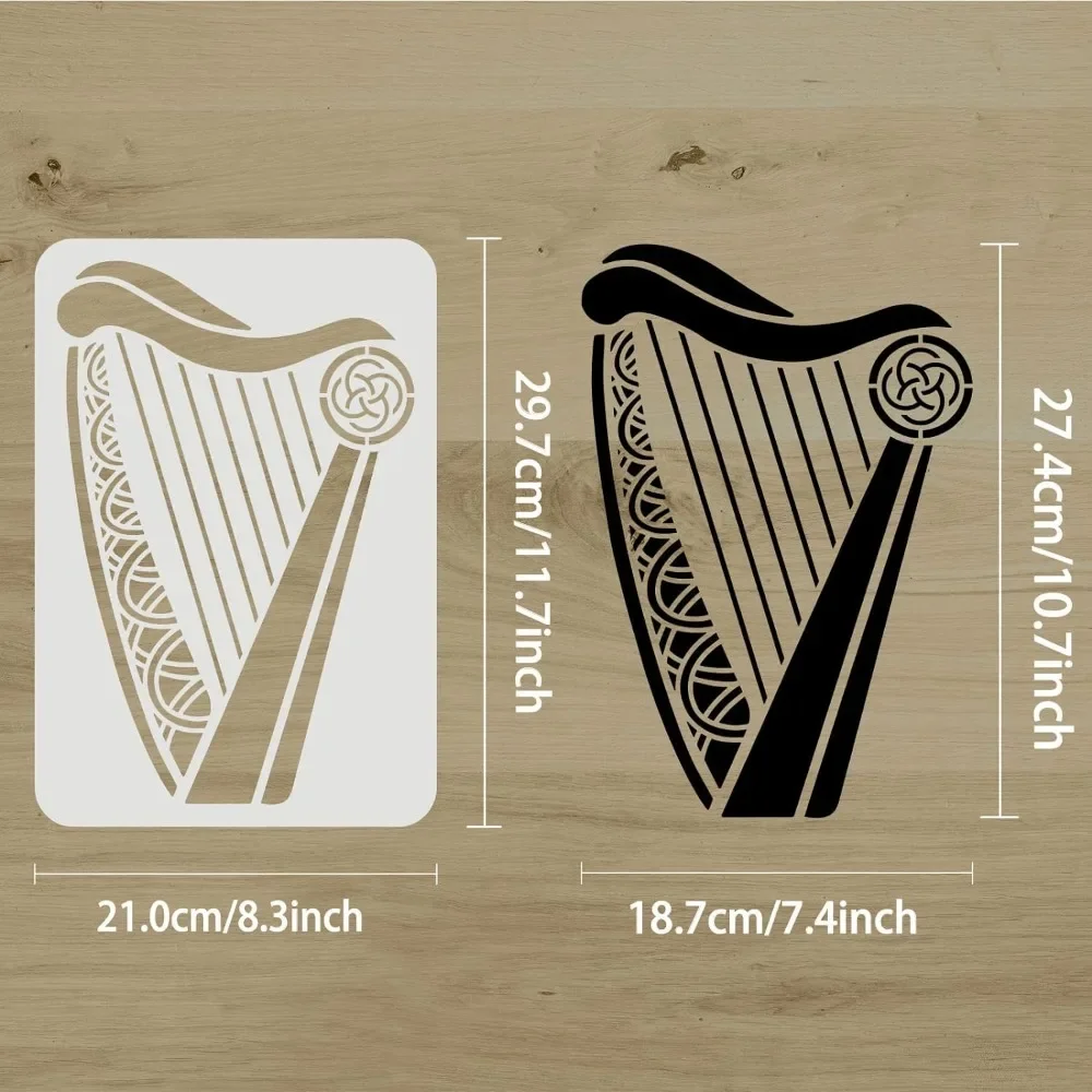 Celtic Irish Harp Stencil 11.7x8.3 inch Musical Instrument Mylar DIY Art Craft Template Reusable Irish Welsh Knotwork Symbols