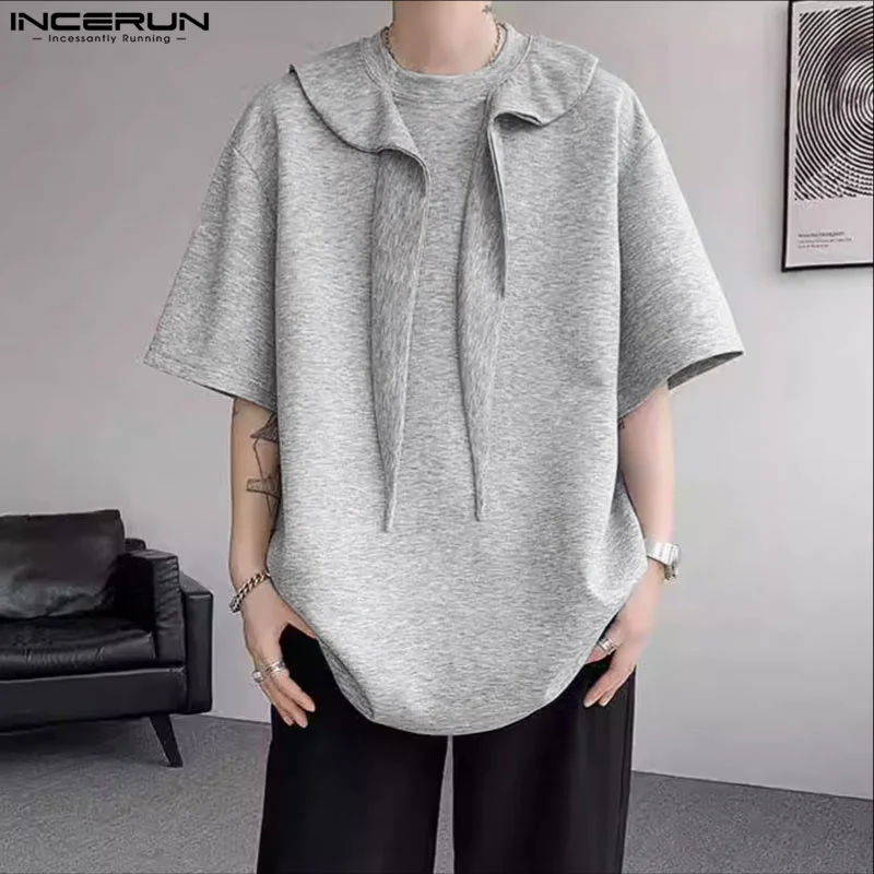 

INCERUN Men T-Shirts Fashion Half Sleeve Tops Tee Solid Color Blusas Men's Clothing Streetwear Male Tops T Shirt Oversize Summer