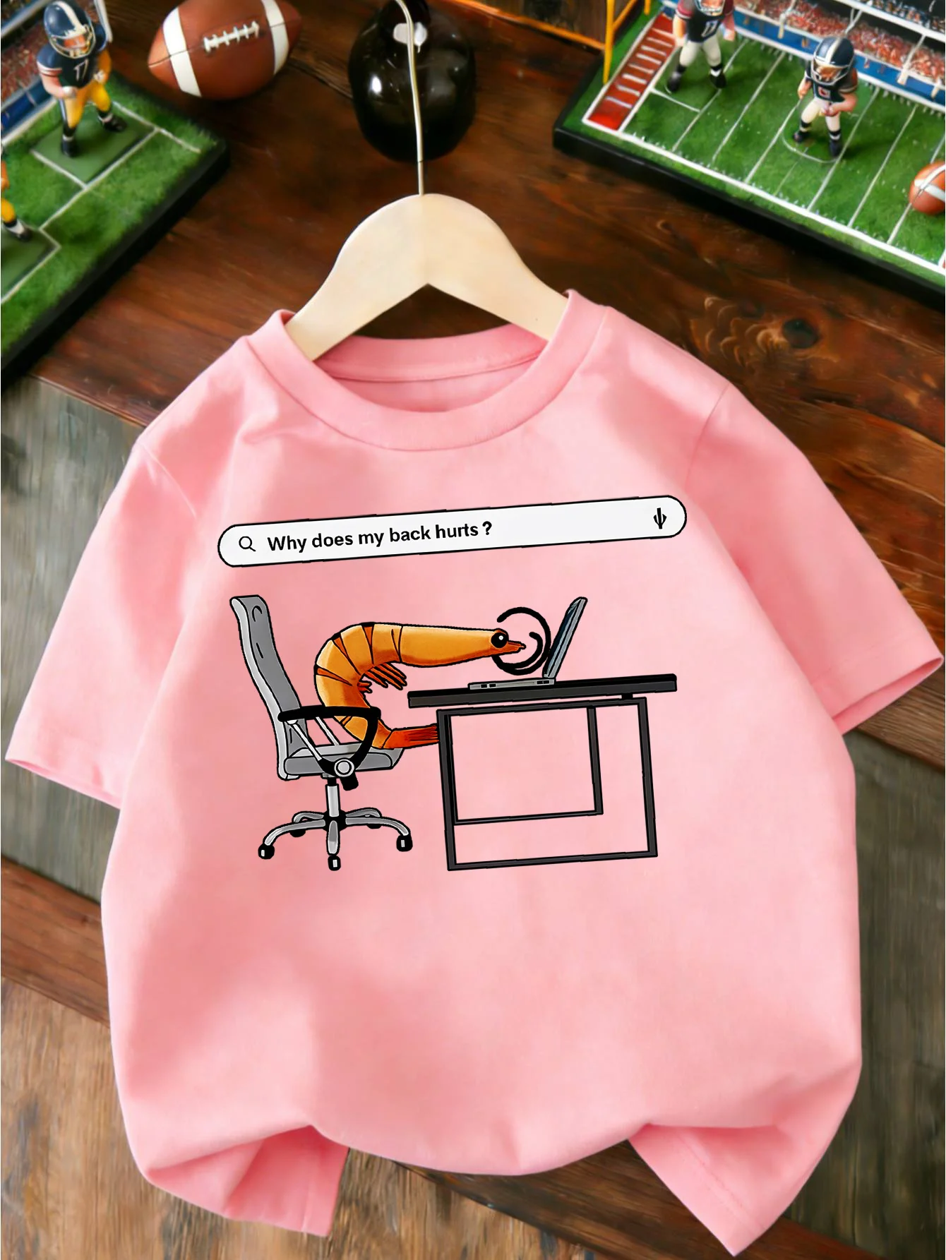 Humorous Back Hurts Shrimp Meme Cartoon Graphic T Shirt Boys Girls Casual Short Sleeve Tee Family Matching Kids Cotton Tops
