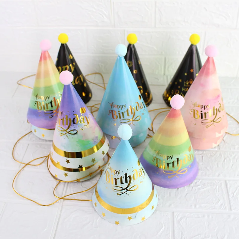 5PCS Paper Cone Birthday Hats Dress Up Girls Boys First Birthday Party Colorful Striped Hat Party Decorations Adult Kids