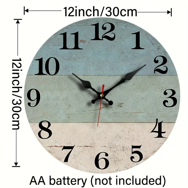 Retro Wooden Wall Clock, Round Silent Decorative Timepiece, Vintage Wood Grain Style, Flat Crown, Single AA Battery Operated (Not Included) for Bedroom, Living Room, Office, Kitchen