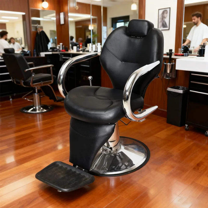 Customized men's retro barber chair can be inverted fashion salon black rotating adjustable lift