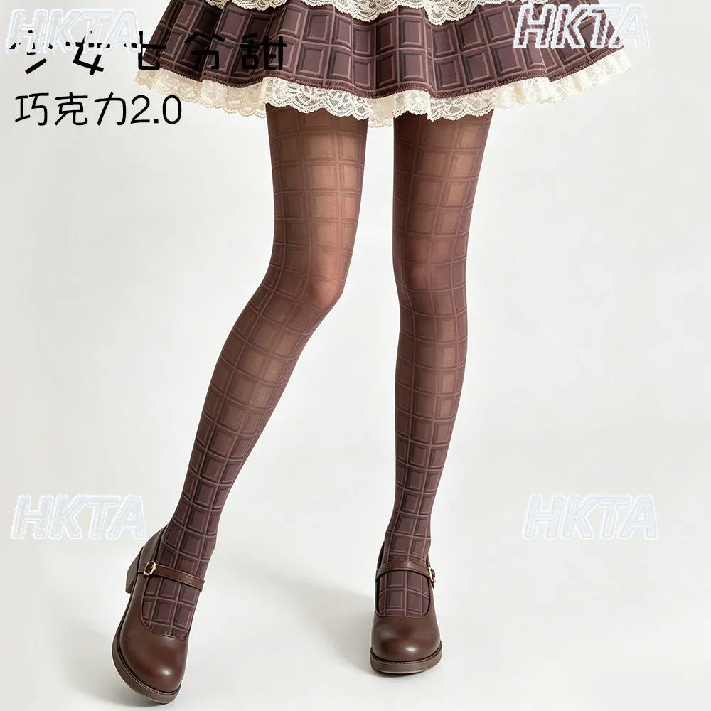 Original Chocolate Lolita Socks Sweet Printed Socks Checked Knee Stockings Women Autumn New Fashion Dress Bottom Pantyhose 100D