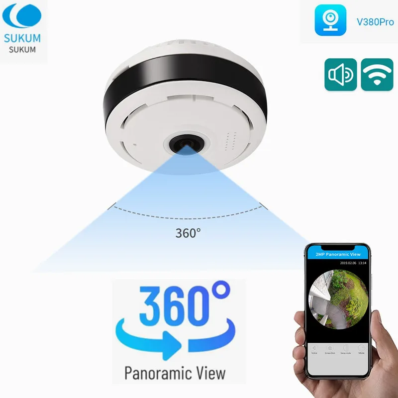 

3MP WIFI Fisheye Camera 360 Panoramic V380 Pro Security Protection Wireless Smart Home CCTV Camera Two Ways AUDIO