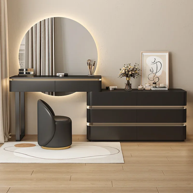 Stool Luxury Wooden Dresser Bedroom Modern Make Up Table Dressers Light Mirror Drawers Tocador De Maquillaje Home Furniture