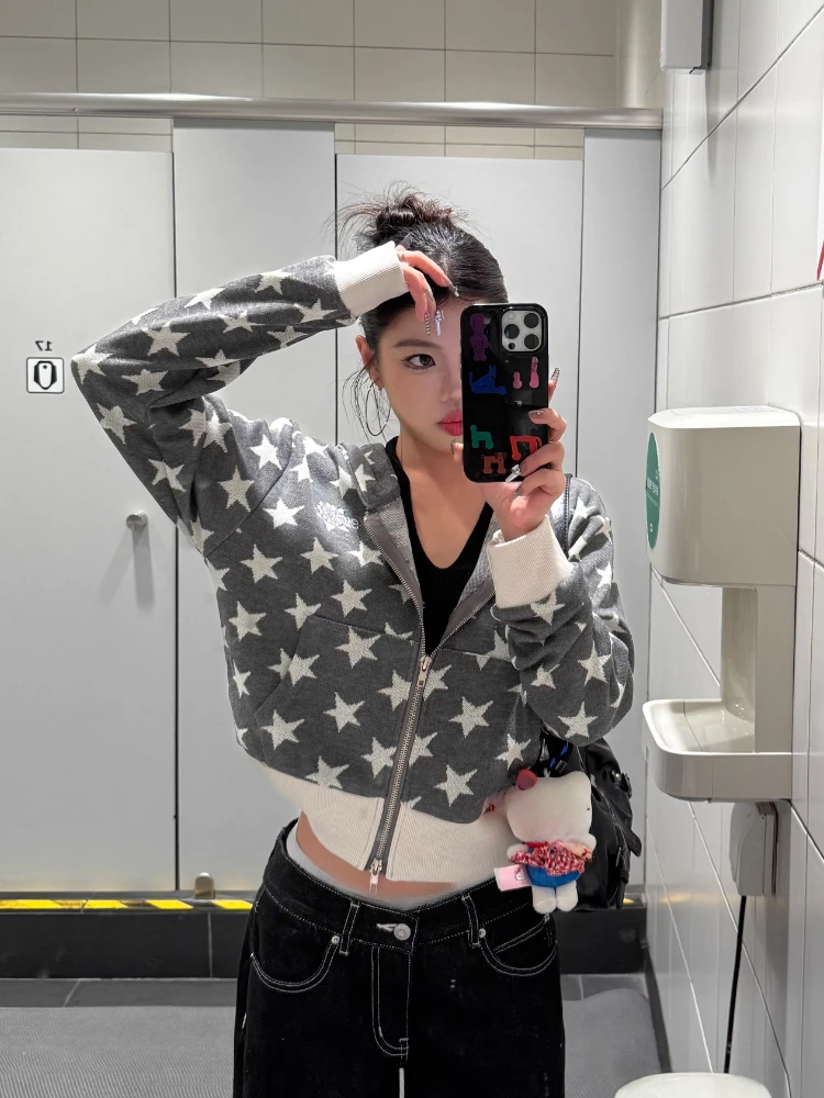 펑크 하라주쿠 아메리칸 빈티지 귀여운 프린트 후드 일본 패션 루즈 Y2k 미적 스웨터 가을 모든 경기 옷 New