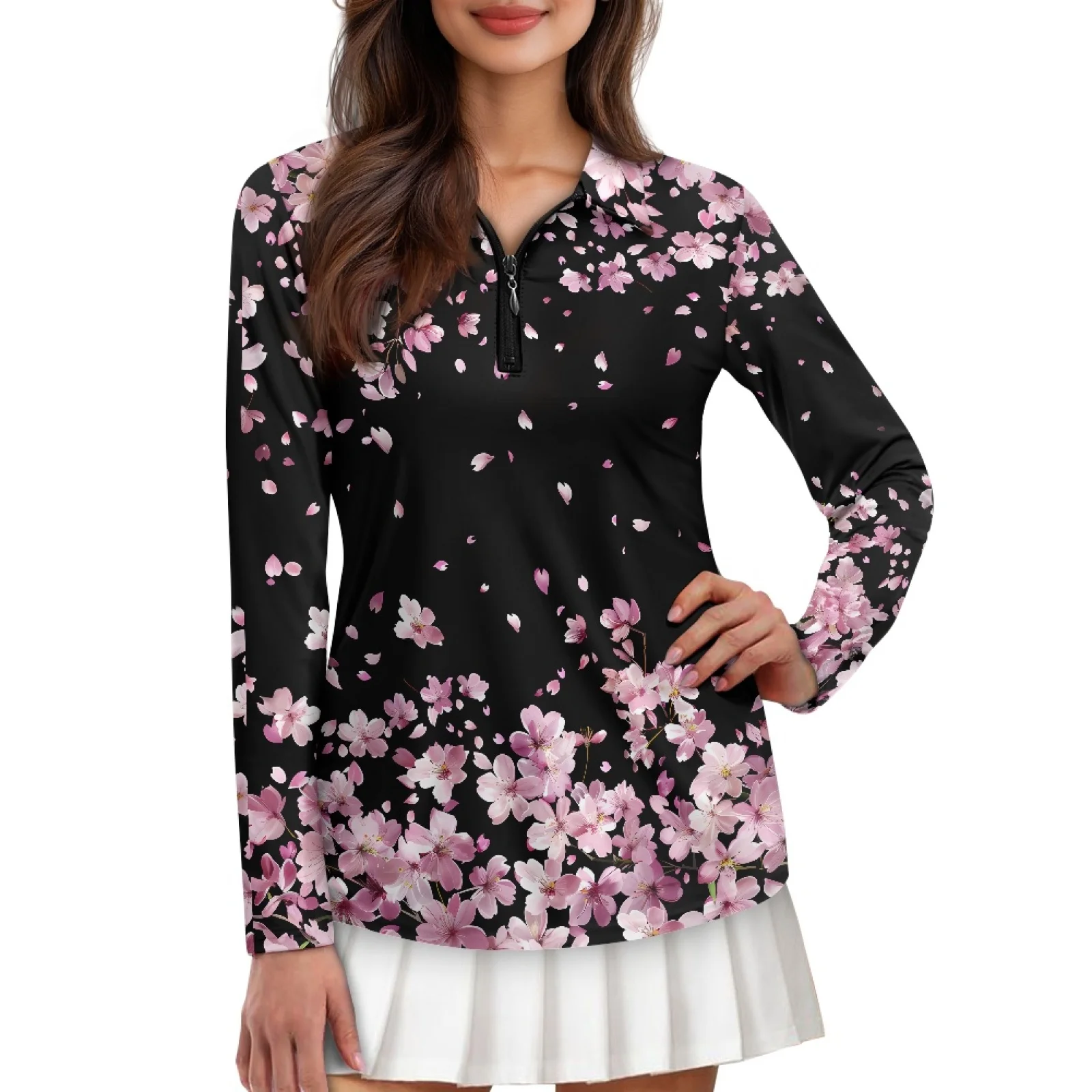 PENSTROLL Cherry Blossom Womens Athletic Golf Hiking Shirts Tops Golf Shirts Pullover for Women for Fall
