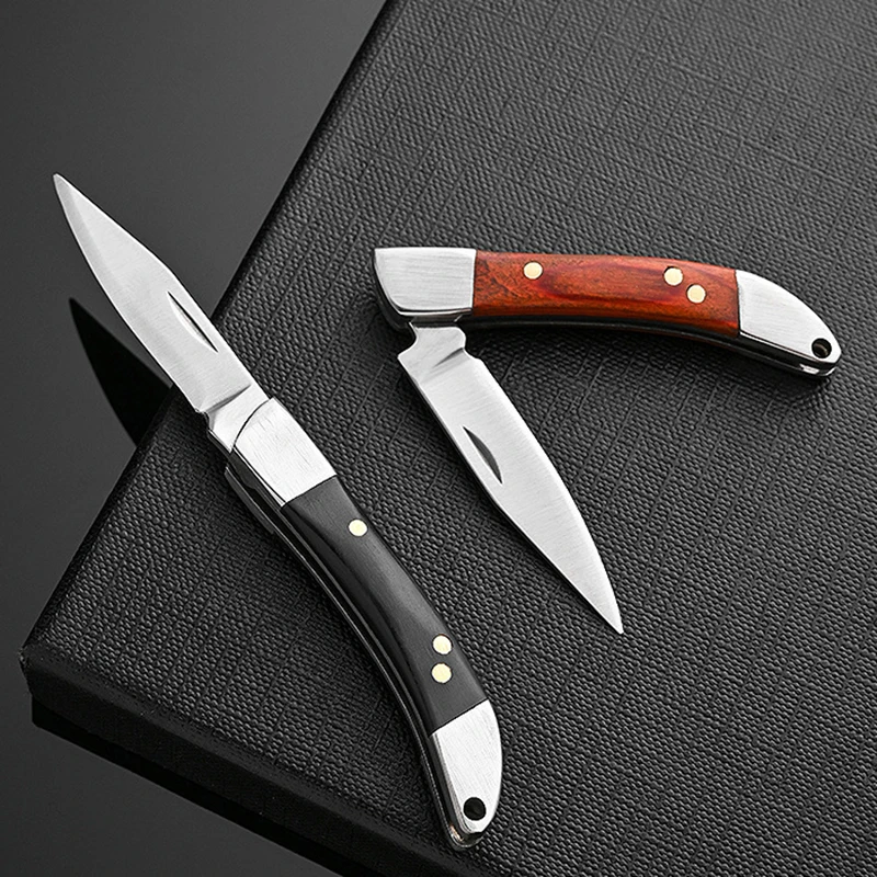 1pcs Portable Stainless Steel Wooden Handle Knife Pocket Folding Knife Survival Tool