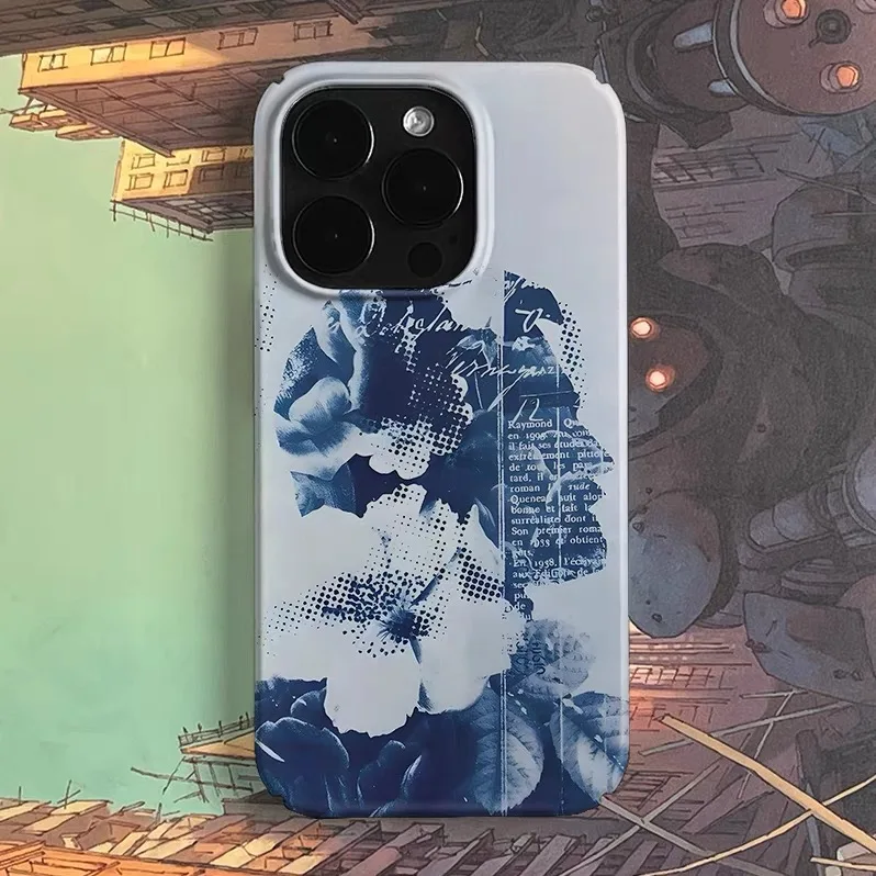 

Blue Retro Fuzzy Floral Art Phone Case for IPHONE 17 Air 16E 15 PROMAX 14 Plus 13 12 MINI 11 PRO 16Plus XR Acrylic Phone Cover