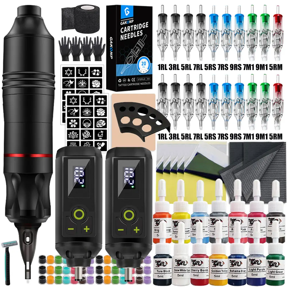 Professional Wireless Tattoo Pen Machine Kit Rotary Tattoo Pen Kit with Wireless Tattoo Power Supply for Tattoo Beginners Set