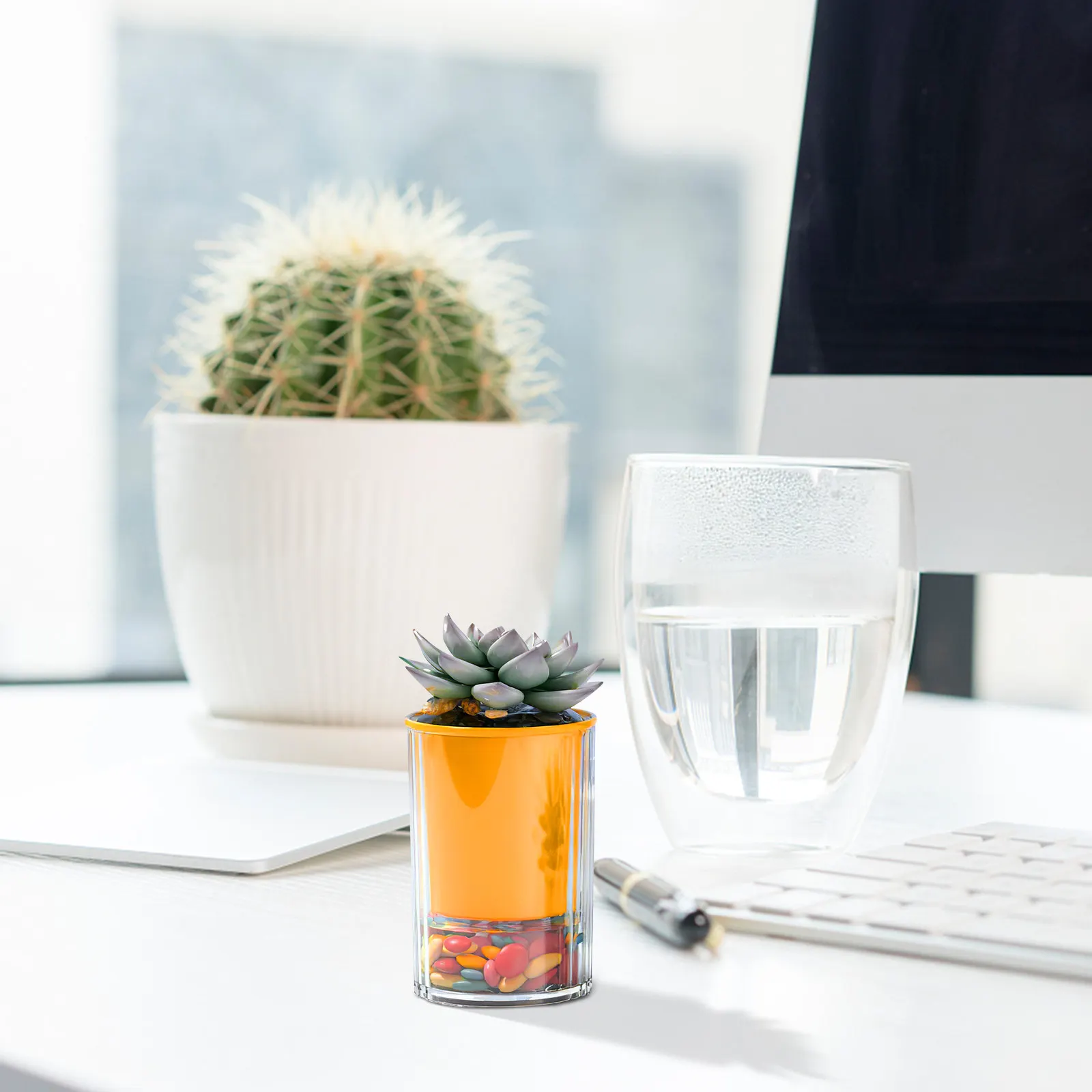 Creative Desktop Flower Vase Self-Watering Table Planter Pot Office Desk Plant Container Automatic Water-Absorbing Small