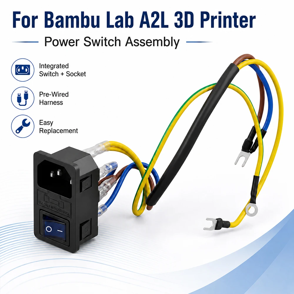 For Bambu-Lab X2D/A2L/X1 P1  Power Switch Assembly AC Switch with Wiring Harnes Easy to Replace For Bambu 3D Printer