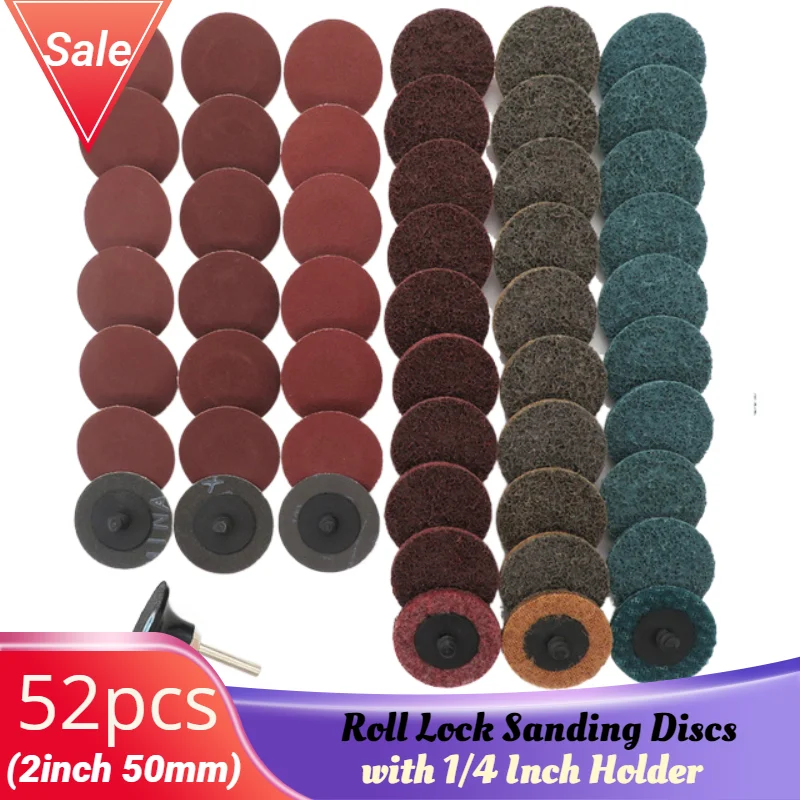 

35/46/52PCS 2inch Abrasive Disc Sanding Discs Roll Lock Surface Conditioning Disc R-Type Quick Change Disc with1 Disc Pad Holder