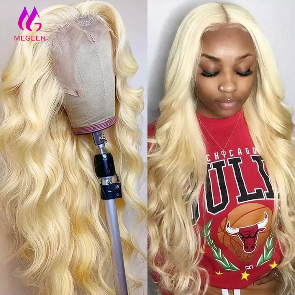 Megeen Body Wave 613 Blonde Lace Front Wig Human Hair 13x4 HD Transparent Lace Frontal Wigs For Women Brazilian Virgin Hair 12A