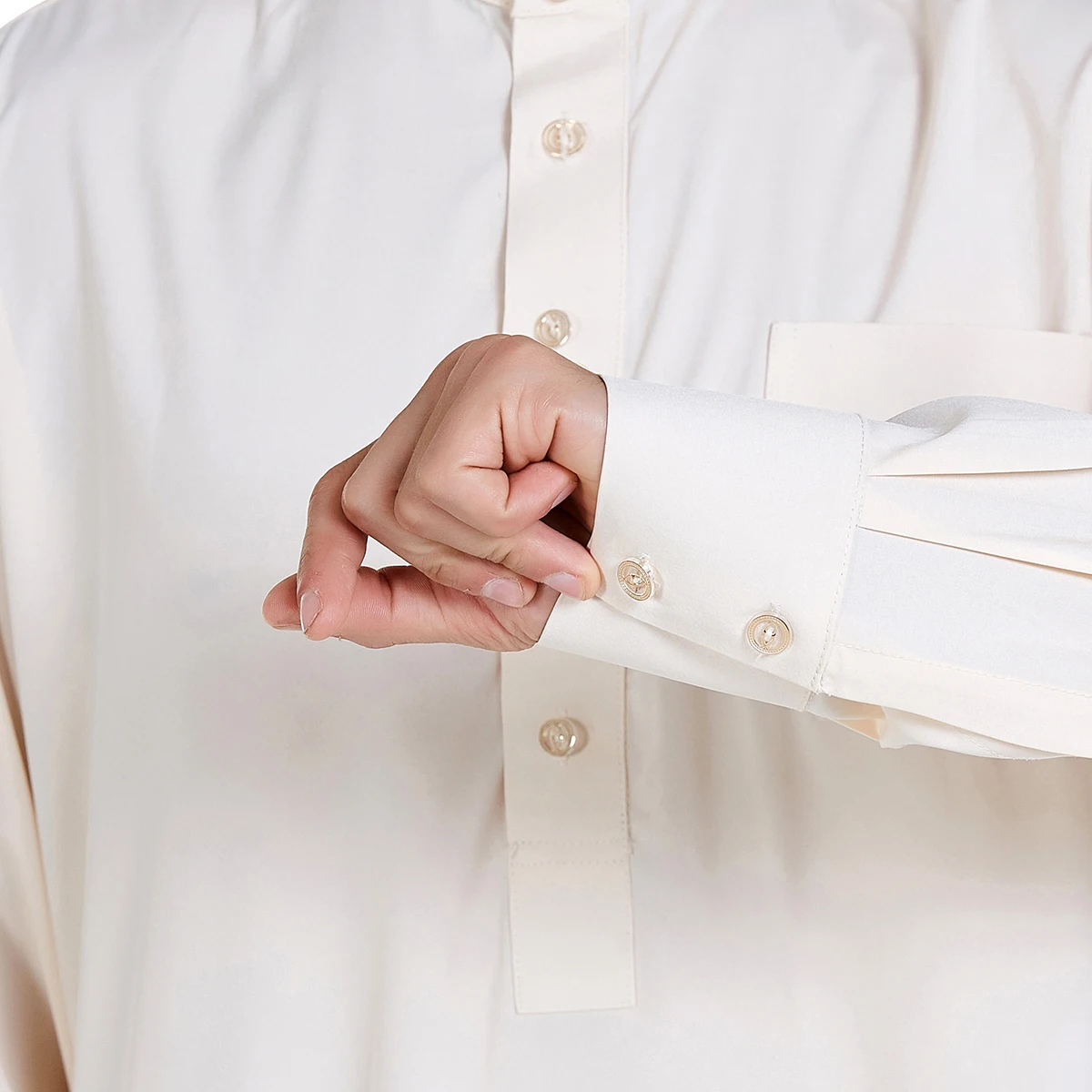 Hommes musulmans manches longues col montant couleur unie bouton Robe arabe mâle adulte cheville longueur Thobe Ramadan Eid vêtements