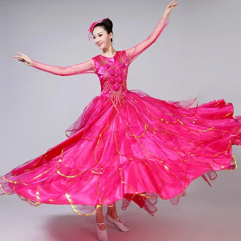 Flamenco espanhol saias completas abertura dança grande pêndulo vestido adulto feminino moderno dança palco desempenho traje