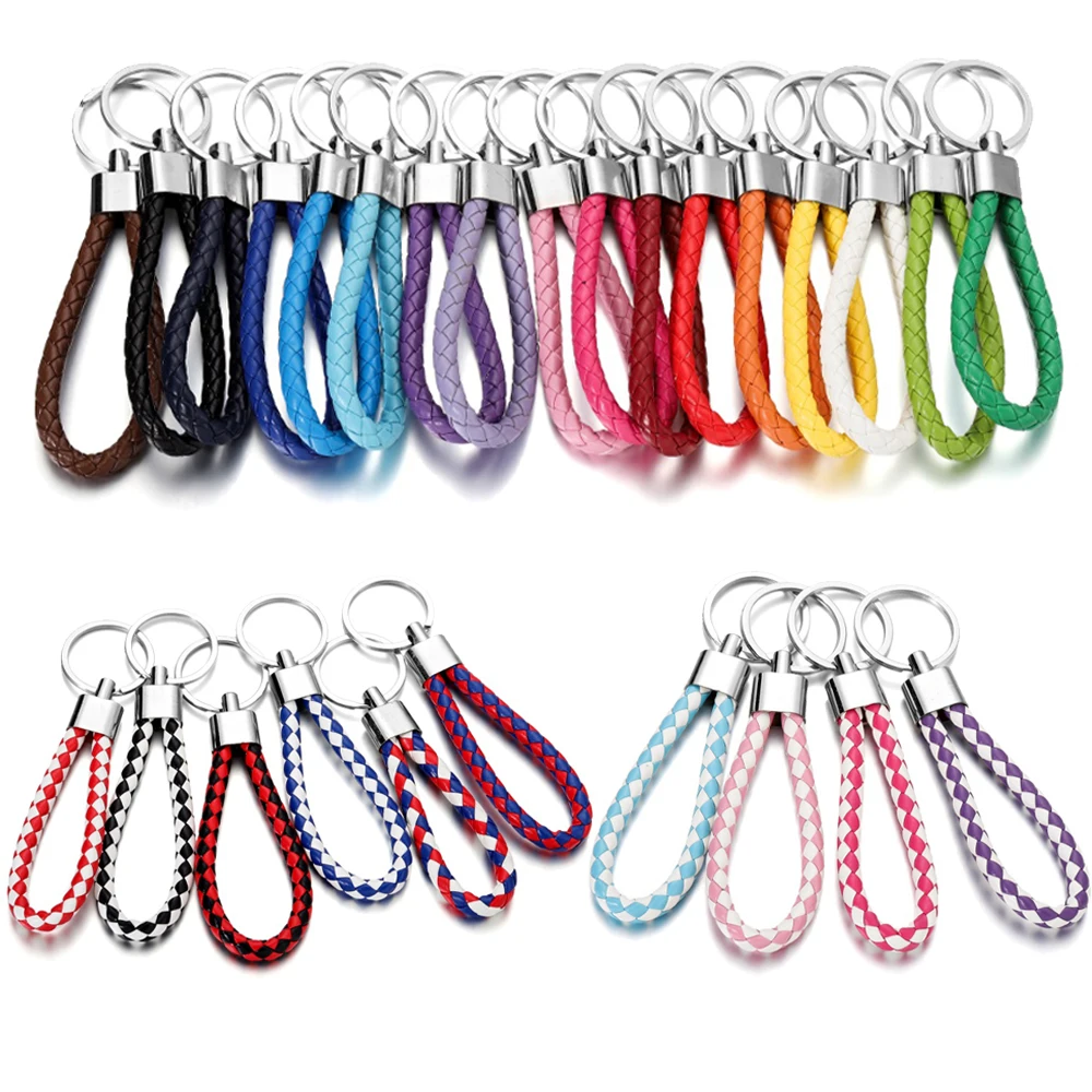 

5Pcs/Pack PU Leather Braided Woven Rope Keychain DIY Bag Pendant Key Chain Holder Car Keyring Simple Multiuse Key Holder Gifts