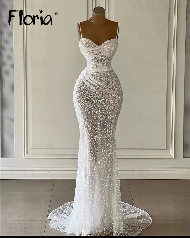 Spaghettibandjes Zeemeermin Sparkle Avondjurk Vestidos De Novias Sencllos Yelegantes Vrouwen 2023 Bruidsfeest Jurken Formele Gewaad