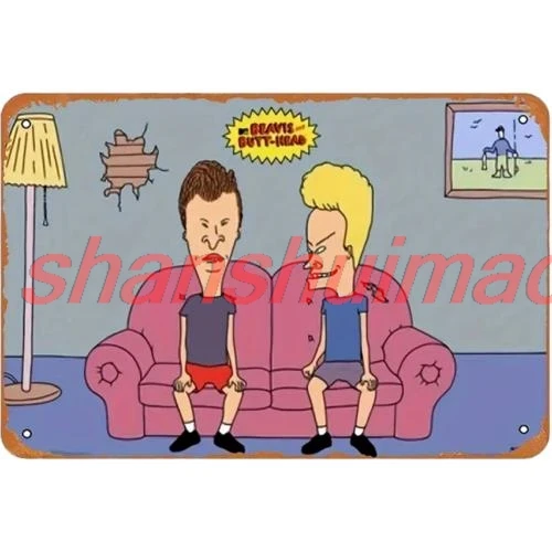 Beavis and Butthead Vintage Metal Sign 90s Cartoon Wall Decor Sign 12x8 Inch SHAN