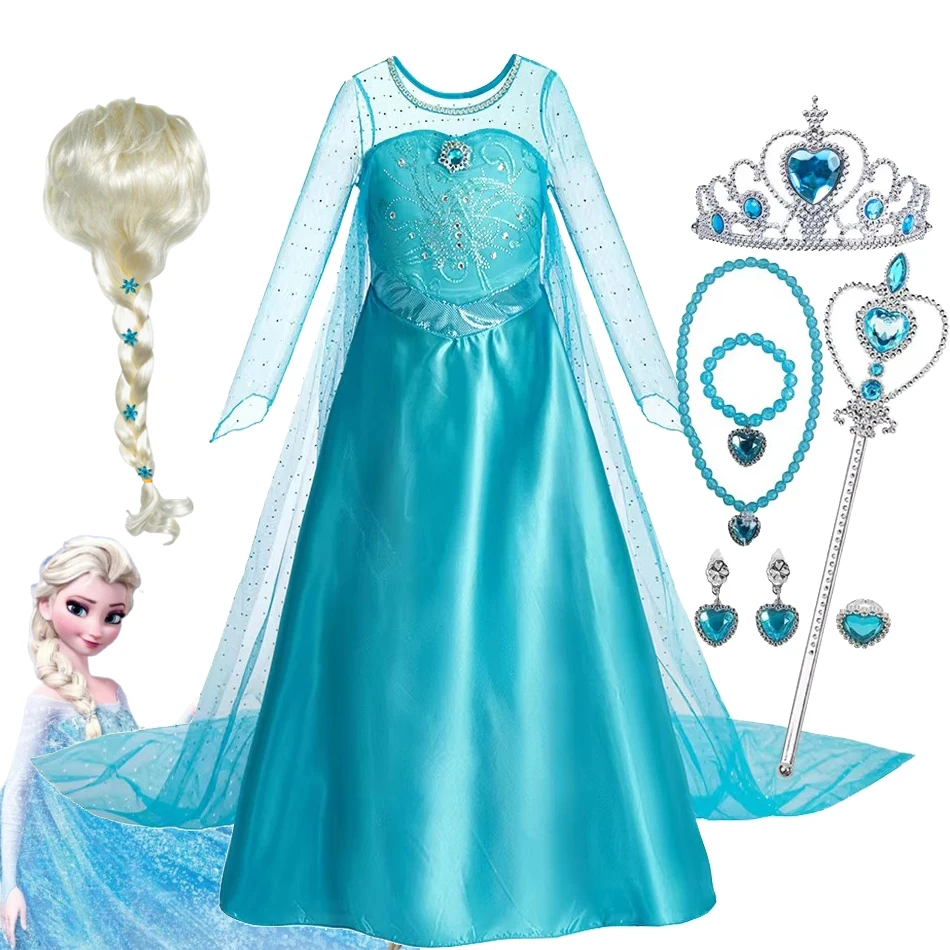 

Frozen Elsa Princess Girls Costume Snow Queen Dress Halloween Cosplay Kids Carnival Disguise Children Birthday Party Dress