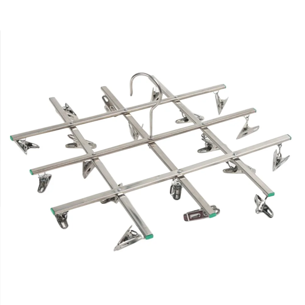 

Stainless Steel Clothes Drying Rack Foldable Umbrella Hanger 20 Clips Flat -Proof Hook Design for Socks Underwear Baby