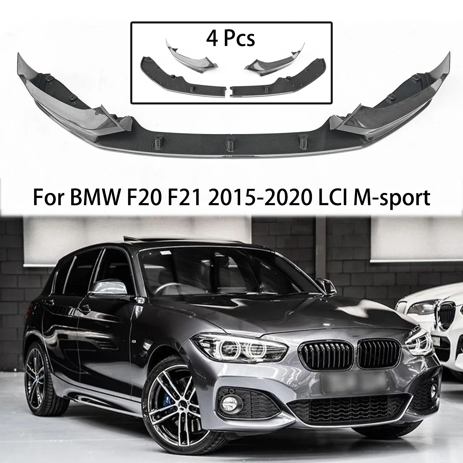 

4Pcs Front Bumper Lip For Bmw F20 F21 118i 120d 120i M135i M140i 2015-2019 Lci M-Sport Spoiler Diffuser Splitter Glossy Black