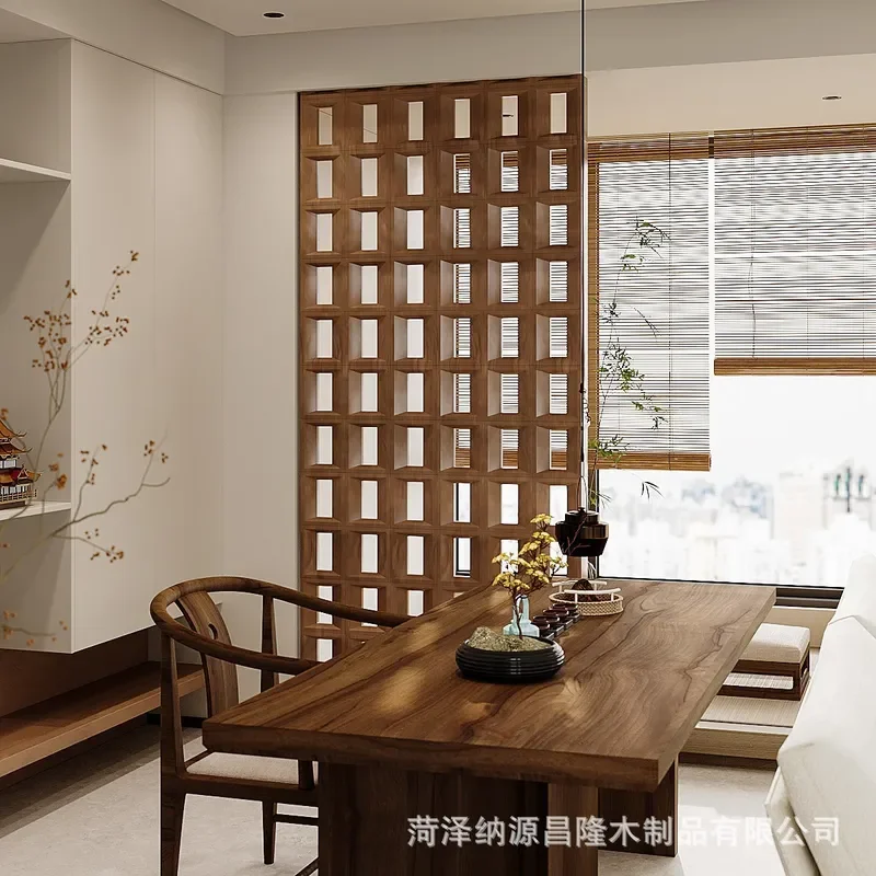 Solid Wood Hollow Screen Partition for Home Tea Room Study Entrance Living Dining Room Divider Block