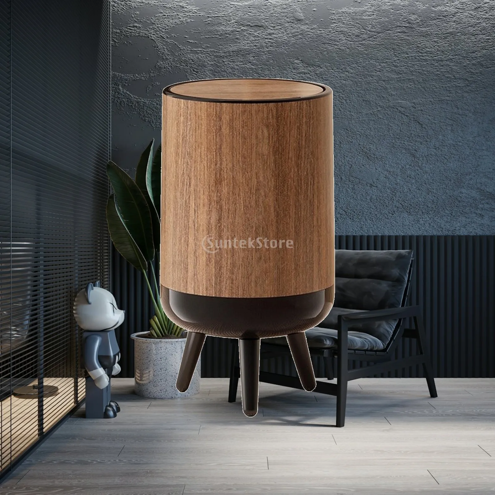 Trash Can with Wood Grain Modern Wood Trash Can Waste Bin Compact Lightweight for Living Room, Office