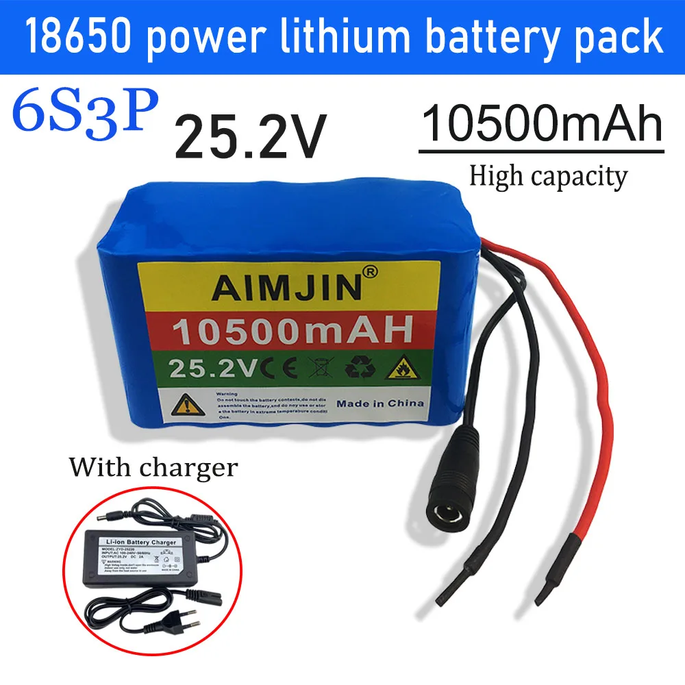 

High capacity 25.2V 10500mAh 18650 lithium battery 6S3P BMS power battery pack With charger