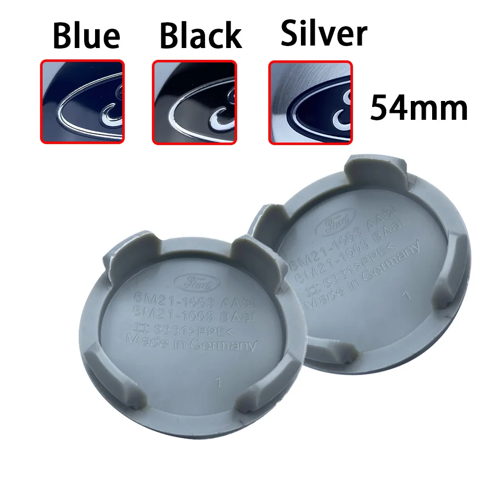 MZXM 4 pcs 54MM Hub Centre Rim Cover Badge Blue and Chrome Center Wheel Cap Kit For Ford Most Models Focus Fiesta Ka Kuga